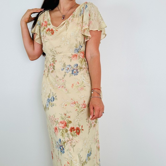 Vintage Maggy London floral midi dress 100% silk boho - Picture 4 of 11